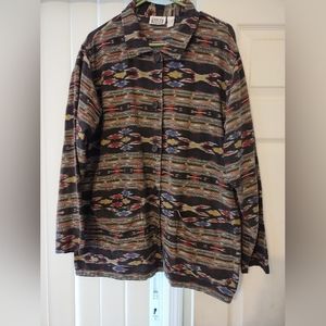 Chicos Vintage Size 2 Aztec Boho Pattern Button Down Long Sleeve